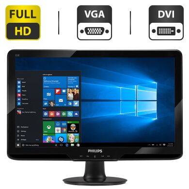 Монитор Philips 222E2SB / 22" (1920x1080) TN / VGA, DVI / VESA 100x100 + Кабель питания