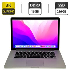 Ноутбук Apple MacBook Pro 15 A1398 2015 / 15.4" (2880x1800) IPS / Intel Core i7-4770HQ (4 (8) ядра по 2.2 - 3.4 GHz) / 16 GB DDR3 / 256 GB SSD M.2 / Intel Iris Pro Graphics 5200 / WebCam / HDMI / macOS