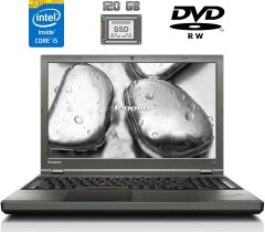 Ноутбук Lenovo ThinkPad T540p / 15.6" (1366x768) TN / Intel Core i5-4300M (2 (4) ядра по 2.6 - 3.3 GHz) / 4 GB DDR3 / 120 GB SSD / Intel HD Graphics 4600 / WebCam / DVD-RW / miniDP / Windows 10 ліцензія