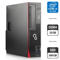 Компьютер Fujitsu Esprimo D757 E90 SFF / Intel Core i5-6500 (4 ядра по 3.2 - 3.6 GHz) / 32 GB DDR4 / 500 GB SSD / Intel HD Graphics 530 / DVD-ROM / Windows 11 Pro