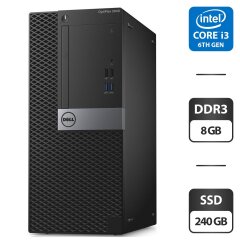 Компьютер Dell OptiPlex 3040 Tower / Intel Core i3-6100 (2 (4) ядра по 3.7 GHz) / 8 GB DDR3 / 240 GB SSD / Intel HD Graphics 530 / Windows 10 Pro + Кабель c DisplayPort на VGA