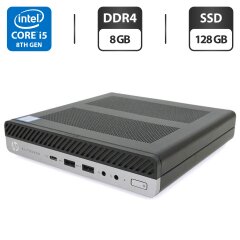 Неттоп HP EliteDesk 800 G4 Desktop Mini USFF / Intel Core i5-8500 (6 ядер по 3.0 - 4.1 GHz) / 8 GB DDR4 / 128 GB SSD / Intel UHD Graphics 630 / DisplayPort + Блок питания