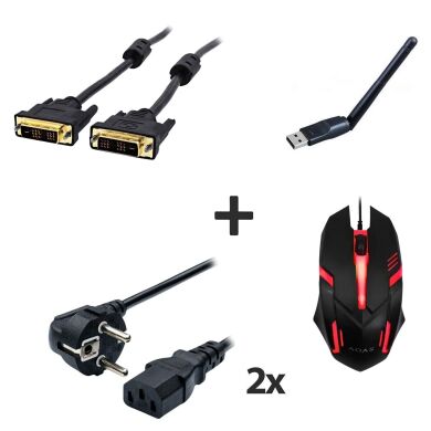 Нова ігрова мишка + Кабель живлення (2x) + Кабель DVI + Wi-Fi адаптер