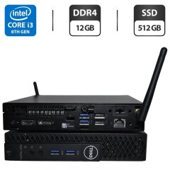 Неттоп Dell OptiPlex 3060 Micro USFF / Intel Core i3-8100T (4 ядра по 3.1 GHz) / 12 GB DDR4 / 512 GB SSD / Intel UHD Graphics 630 / Wi-Fi / Блок живлення