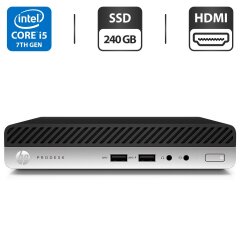 Неттоп Б-класс HP ProDesk 400 G3 Mini PC USFF / Intel Core i5-7500T (4 ядра по 2.7 - 3.3 GHz) / 8 GB DDR4 / 240 GB SSD / Intel HD Graphics 630 / DP / VGA / Блок питания в комплекте