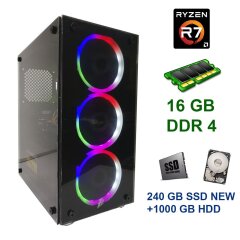 First Player ATX NEW / AMD Ryzen 7 2700 (8 (16) ядер по 3.20 - 4.10 GHz) / 16 GB DDR4 / 240 GB SSD NEW+1000 GB HDD / AMD Radeon RX 470, 8 GB GDDR5, 256-bit / Блок питания 600W Chieftec NEW