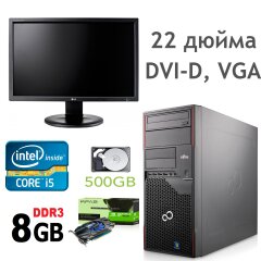 Fujitsu p710 / Intel Core i5-3470 (4 ядра по 3.2-3.6GHz) / 8 GB DDR3 / 500GB HDD / GeForce GT 1030 2Gb DDR5 (HDMI,DVI) / USB 3.0 + монитор LG Flatron E2210T-SN / 22' / 1680x1050