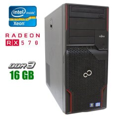 Игровой ПК Fujitsu Celsius M720 Tower / Intel Xeon E5-1620 (4 (8) ядра по 3.6 - 3.8 GHz) (аналог Intel Core i7-4770K) / 16 GB DDR3 / 240 GB SSD + 500 GB HDD / AMD Radeon RX 570, 4 GB GDDR5, 256-bit / USB 3.0  