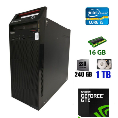 Игровой ПК Lenovo ThinkCentre E73 Tower / Intel Core i5-4590 (4 ядра по 3.3 - 3.7 GHz) / 16 GB DDR3 / 240 GB SSD NEW+1000 GB HDD / nVidia Geforce GT630, 1 GB GDDR3, 128-bit / 240W / VGA 