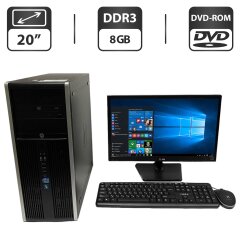 Комплект ПК: HP Compaq 8300 Elite Convertible Tower / Intel Core i5-3470 (4 ядра по 3.2 - 3.6 GHz) / 8 GB DDR3 / 500 GB HDD (2x 250 GB) / Intel Graphics + Монитор LG Flatron 20EN33S-B / 20" (1366x768) TN / VGA, DVI + Клавиатура, мышка, кабели
