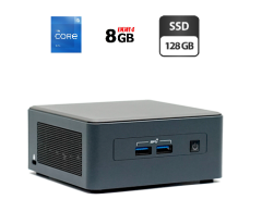 Неттоп Б-класс Intel NUC 11TNBi5 USFF / Intel Core i5-1135G7 (4 (8) ядра по 2.4 - 4.2 GHz) / 8 GB DDR4 / 128 GB SSD / Intel Xe Graphics / USB 3.1 / Wi-Fi / Bluetooth / HDMI / Блок питания в комплекте
