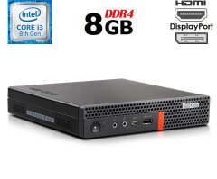 Неттоп Lenovo ThinkCentre M720q Tiny USFF / Intel Core i3-8100T (4 ядра по 3.1 GHz) / 8 GB DDR4 / no HDD / Intel UHD Graphics 630 / USB 3.1 / Блок питания в комплекте