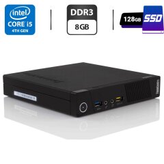 Неттоп Lenovo ThinkCentre M93p Tiny USFF / Intel Core i5-4570T (2 (4) ядра по 2.9 - 3.6 GHz) / 8 GB DDR3 / 128 GB SSD / Intel HD Graphics 4600 / DisplayPort / Блок питания в комплекте