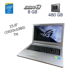 Ноутбук Б клас Lenovo Z50-70 / 15.6" (1920х1080) TN / Intel Core i7-4510U (2 (4) ядра по 2.0 - 3.1 GHz) / 8 GB DDR3 / 480 GB SSD / Intel HD Graphics 4400 / WebCam / Windows 10 PRO Lic