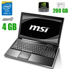Ноутбук MSI FX600 / 15.6" (1366x768) TN / Intel Core i3-370M (2 (4) ядра по 2.4 GHz) / 4 GB DDR3 / 200 GB HDD / nVidia GeForce GT 325M, 1 GB DDR3, 128-bit / WebCam / АКБ NEW