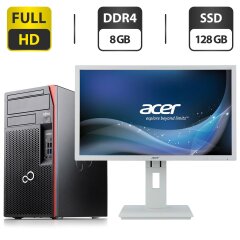 Комплект ПК: компьютер Fujitsu Esprimo P757 E90 Tower / Intel Core i3-6100 (2 (4) ядра по 3.7 GHz) / 8 GB DDR4 / 128 GB SSD / Intel HD Graphics 530 + Монитор Б-класс Acer B246HL / 24" (1920x1080) TN + Клавиатура, мышка, кабели