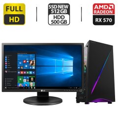 Комплект ПК: Gamdias Argus E5 Tower NEW / Intel Core i7-4770 (4 (8) ядра по 3.4 - 3.9 GHz) / 32 GB DDR3 / 512 GB SSD NEW + 500 GB HDD / AMD Radeon RX 570, 8 GB GDDR5, 256-bit + Монитор LG 24MB35PM-B / 24" (1920x1080) IPS / VGA / DVI + Кабели подключения