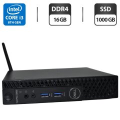 Неттоп Dell OptiPlex 3060 Micro USFF / Intel Core i3-8100T (4 ядра по 3.1 GHz) / 16 GB DDR4 / 1000 GB SSD / Intel UHD Graphics 630 / Wi-Fi / Блок живлення