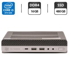 Неттоп HP EliteDesk 800 G4 Desktop Mini USFF / Intel Core i5-8500 (6 ядер по 3.0 - 4.1 GHz) / 16 GB DDR4 / 480 GB SSD / Intel UHD Graphics 630 / DisplayPort + Блок питания