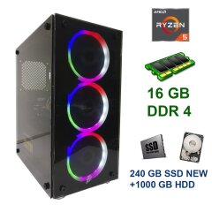 First Player ATX NEW / AMD Ryzen 5 3600 (6 (12) ядер по 3.60 - 4.20 GHz) / 16 GB DDR4 / 240 GB SSD NEW+1000 GB HDD / AMD Radeon RX 470, 8 GB GDDR5, 256-bit / Блок питания 600W Chieftec NEW