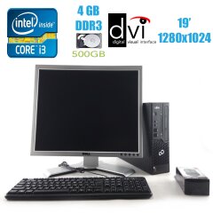 Fujitsu c710 SFF / Intel Core i3-3220 (2 (4) ядра по 3.3 GHz) / 4GB DDR3 / 500GB HDD / USB 3.0 + монитор Dell 1907 / 19' / 1280x1024 / DVI
