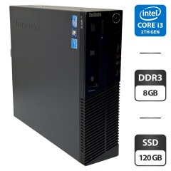 Компьютер Lenovo ThinkCentre M91p SFF / Intel Core i3-2120 (2 (4) ядра по 3.3 GHz) / 8 GB DDR3 / 120 GB SSD / Intel HD Graphics 2000 / DVD-ROM