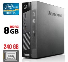Неттоп Lenovo ThinkCentre M93p Tiny USFF / Intel Core i5-4570T (2 (4) ядра по 2.9 - 3.6 GHz) / 8 GB DDR3 / 240 GB SSD / Intel HD Graphics 4600 / DVD-RW / DisplayPort / Блок живлення в комплекті