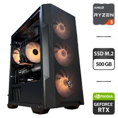 Збірка під замовлення: комп'ютер MSI MAG Forge M100R Black Tower / AMD Ryzen 5 7500F (6 (12) ядер по 3.7 - 5.0 GHz) / 16 GB DDR5 / 500 GB SSD M.2 / nVidia GeForce RTX 4060, 8 GB GDDR6, 128-bit / 650W