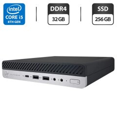 Неттоп HP EliteDesk 800 G4 Desktop Mini USFF / Intel Core i5-8500 (6 ядер по 3.0 - 4.1 GHz) / 32 GB DDR4 / 256 GB SSD / Intel UHD Graphics 630 / DisplayPort + Блок питания