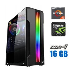 Ігровий ПК Tower / AMD Ryzen 5 3600 (6 (12) ядер по 3.6 - 4.2 GHz) / 16 GB DDR4 / 1000 GB SSD / nVidia GeForce GTX 1070, 8 GB GDDR5, 256-bit / 600W