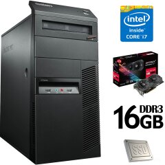 Lenovo ThinkCentre M81 Tower / Intel Core i7-2600 (4(8) ядер по 3.4-3.8GHz) / 500GB HDD + 120GB SSD / 16GB DDR3 / NEW БП 600W / NEW видеокарта Asus GAMING Strix RX570 4GB GDDR5  (HDMI/DVI/DP) 12 мес. гарантии