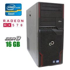 Игровой ПК Fujitsu Celsius M720 Tower / Intel Xeon E5-1620 (4 (8) ядра по 3.6 - 3.8 GHz) (аналог Intel Core i7-4770K) / 16 GB DDR3 / 120 GB SSD + 500 GB HDD / AMD Radeon RX 570, 4 GB GDDR5, 256-bit / USB 3.0