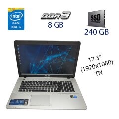 Игровой ноутбук Asus X751L / 17.3" (1920х1080) TN / Intel Core i7-5500U (2 (4) ядра по 2.4 - 3.0 GHz) / 8 GB DDR3 / 240 GB SSD / nVidia GeForce GTX 950M, 4 GB DDR3, 128-bit / WebCam / USB 3.0 / HDMI