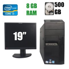 Lenovo ThinkCentre M81 Tower / Intel Core i3-2120 (2(4) ядра по 3.30GHz) / 8 GB DDR3 / 500 GB HDD + Монитор Lenovo L1900PA / 19" (1280x1024) TFT TN / VGA, DVI