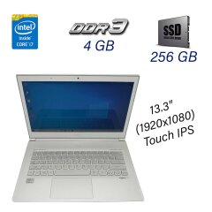 Ноутбук Acer Aspire S7-391 White / 13.3" (1920х1080) Touch IPS / Intel Core i7-3517U (2 (4) ядра по 1.9 - 3.0 GHz) / 4 GB DDR3 / 256 GB SSD / WebCam / USB 3.0