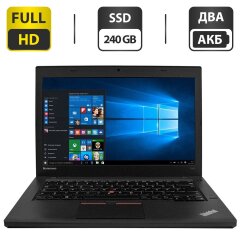 Ультрабук Б-клас Lenovo ThinkPad T460 / 14" (1920x1080) IPS / Intel Core i5-6200U (2 (4) ядра по 2.3 - 2.8 GHz) / 8 GB DDR3 / 240 GB SSD / Intel HD Graphics 520 / WebCam / HDMI / Два АКБ