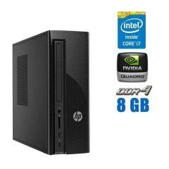 Компьютер HP Slimline 270-p024 SFF / Intel Core i7-7700T (4 (8) ядра по 2.9 - 3.8 GHz) / 8 GB DDR4 / 256 GB SSD M.2 + 500 GB HDD / nVidia Quadro K1200, 4 GB GDDR5, 128-bit / WiFi / Win 10 Pro Lic