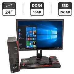 Комплект ПК: Fujitsu Esprimo D538 E85 SFF / Intel Core i5-8400 (6 ядер по 2.8 - 4.0 GHz) / 16 GB DDR4 / 240 GB SSD / Intel HD Graphics 630 + Монитор Dell UltraSharp U2412M / 24" (1920x1200) IPS / VGA, DVI, DisplayPort, USB-Hub + Клавиатура, мышка