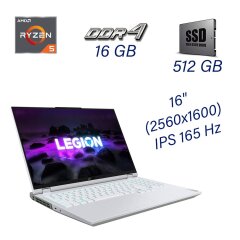 Ігровий ноутбук Lenovo Legion 5 Pro 16ACH6H / 16" (2560x1600) IPS 165 Hz / AMD Ryzen 5 5600H (6 (12) ядра по 3.3 - 4.2 GHz) / 16 GB DDR4 / 512 GB SSD M.2 NVME / nVidia GeForce RTX 3060, 6 GB DDR6 192-bit / WebCam 720p / Windows 10 HOME Licence