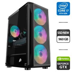 Игровой ПК 1stPlayer X5 Firebase Tower NEW / Intel Core i7-8700 (6 (12) ядер по 3.2 - 4.6 GHz) / 32 GB DDR4 / 960 GB SSD NEW / nVidia GeForce GTX 1070 Ti, 8 GB GDDR5, 256-bit / 600W NEW / DVI + Кабели подключения