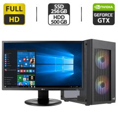Комплект ПК: AeroCool Tower NEW / Intel Core i7-4770 (4 (8) ядра по 3.4 - 3.9 GHz) / 32 GB DDR3 / 256 GB SSD + 500 GB HDD / nVidia GeForce GTX 1060, 6 GB GDDR5, 192-bit / + Монитор LG 24MB35PM-B / 24" (1920x1080) IPS / VGA / DVI + Кабели подключения
