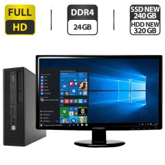 Комплект ПК: Б-класс HP EliteDesk 800 G2 SFF / Intel Core i5-6500 (4 ядра по 3.2 - 3.6 GHz) / 24 GB DDR4 / 240 GB SSD NEW + 320 HDD NEW / Intel HD Graphics 530 + Монитор Б-класс Hyundai V236W / 23" (1920x1080) TN / VGA + Мышка, клавиатура и кабели