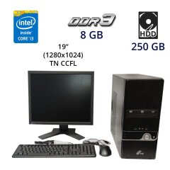 Комплект ПК: FSP Group Tower / Intel Core i3-2100 (2 (4) ядра по 3.1 GHz) / 8 GB DDR3 / 250 GB HDD / DVD-ROM + Монитор Б класс - Eizo CG19 / 19" (1280x1024) TN CCFL / DVI, USB-Hub / Встроенные колонки + Кабели подключения