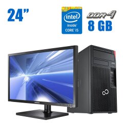 Комплект ПК: Fujitsu Esprimo P757 E90+ Tower / Intel Core i5-7400 (4 ядра по 3.0 - 3.5 GHz) / 8 GB DDR4 / 240 GB SSD / Intel HD Graphics 630 + Монитор Samsung NC241 / 24" (1920x1080) TN / VGA + Клавиатура и мышь