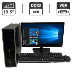 Комплект ПК: HP Compaq Elite 8300 SFF / Intel Core i3-3220 (2 (4) ядра по 3.3 GHz) / 8 GB DDR3 / 250 GB HDD / Intel HD Graphics 2500 + Монитор Б-класс LG Flatron 20EN33SS-B / 19.5" (1600x900) TN / VGA + Кабели подключения, клавиатура, мышка