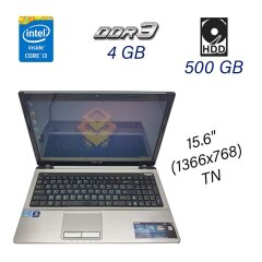 Ноутбук Б класс Asus A53E / 15.6" (1366x768) TN / Intel Core i3-2350M (2 (4) ядра по 2.3 GHz) / 4 GB DDR3 / 500 GB HDD / WebCam / DVD-ROM / USB 3.0 / HDMI