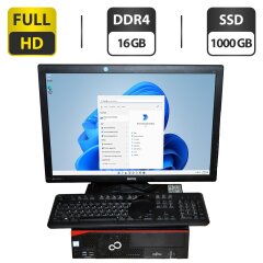 Комплект ПК: Fujitsu Esprimo D757 E90 SFF / Intel Core i5-6500 (4 ядра по 3.2 - 3.6 GHz) / 16 GB DDR4 / 1000 GB SSD / Intel HD Graphics 530 + Монитор Б-класс 22" (1920x1800) TN / VGA / Разные бренды + Мышка, клавиатура, кабели, Windows 11 Pro