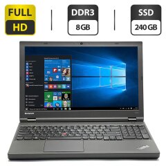 Ноутбук Lenovo ThinkPad T540p / 15.6" (1920x1080) TN / Intel Core i7-4610M (2 (4) ядра по 3.0 - 3.7 GHz) / 8 GB DDR3 / 240 GB SSD / Intel HD Graphics 4600 / WebCam / DVD-ROM / VGA
