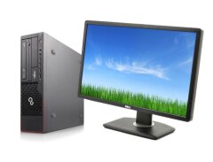 Комплект ПК: Fujitsu Esprimo E700 E85+ SFF / Intel Core i5-2400 (4 ядра по 3.1 - 3.4 GHz) / 8 GB DDR3 / 500 GB HDD / Intel HD Graphics 2000 / DVD-ROM + Монитор Dell P2412Hb / 24" (1920x1080) TN / 1x DVI, 1x VGA, 3x USB 2.0