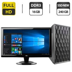Компьютер 1stPlayer D8-M Tower NEW / Intel Core i5-4570 (4 ядра по 3.2 - 3.6 GHz) / 16 GB DDR3 / 240 GB SSD NEW / Intel HD Graphics 4600 + Монитор Б-класс AOC 2236Vwa / 22" (1920x1080) TN / VGA / DVI + Кабели подключения